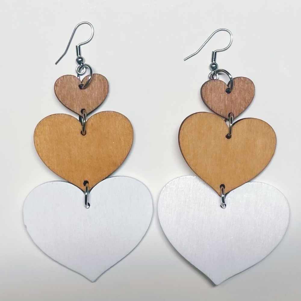 1 pair Pink Heart Shaped Wooden Dangle Earrings, Elegant Nature Inspired Jewelry